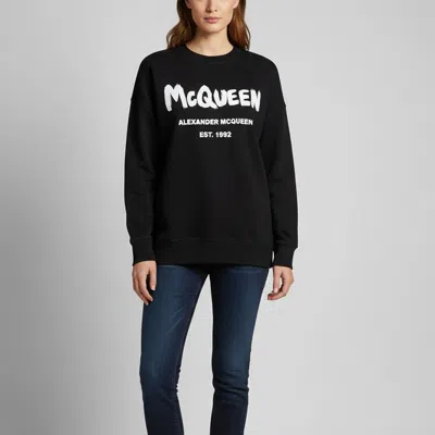 Pre-owned Alexander Mcqueen Black Logo Graphic Cotton Knit Sweatshirt M