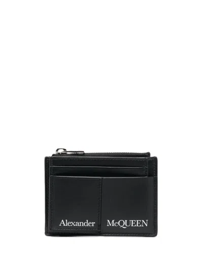 ALEXANDER MCQUEEN BLACK LOGO LEATHER COIN ZIP HOLDER