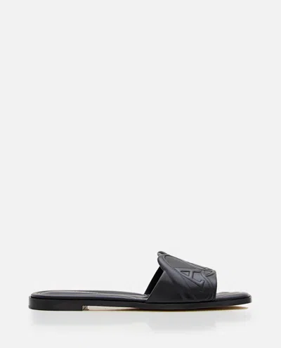 ALEXANDER MCQUEEN BLACK LOGO LEATHER FLAT