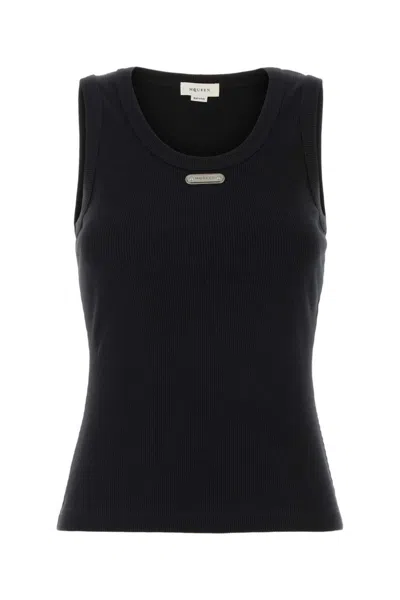Alexander Mcqueen Mcqueen-inspired Ribbed Cotton Tank Top In Black