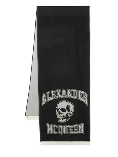 ALEXANDER MCQUEEN BLACK LOGO WOOL SCARF