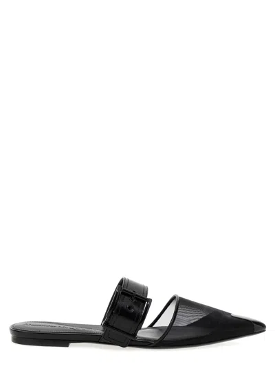 Alexander Mcqueen Black Mesh And Leather Punk Slippers