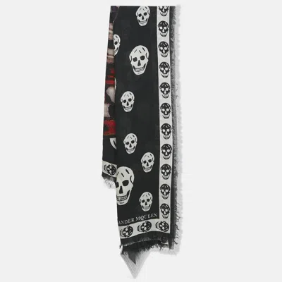Pre-owned Alexander Mcqueen Black Modal Giant Butterfly And Skull Scarf
