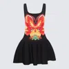 Alexander Mcqueen Black Multicolour Viscose Blend Dress In Black