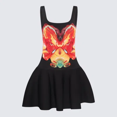 ALEXANDER MCQUEEN ALEXANDER MCQUEEN BLACK MULTICOLOUR VISCOSE BLEND DRESS
