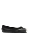 Alexander Mcqueen Black Ballet Flats With Metallic Toe In Smooth Leather Woman In Silver