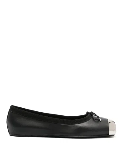 Alexander Mcqueen Black Nappa Ballerinas With Rounded Toe In Silver