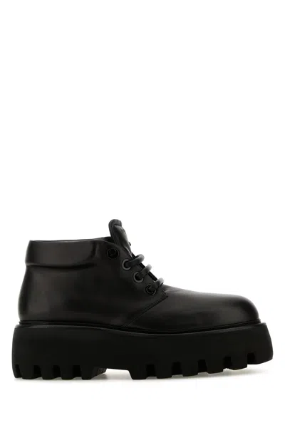 ALEXANDER MCQUEEN BLACK NAPPA LEATHER SOFA LACE-UP SHOES