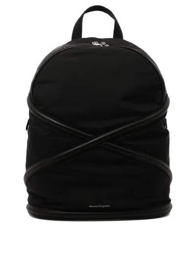 Alexander Mcqueen Harness Leather Details Nylon Backpack In Black