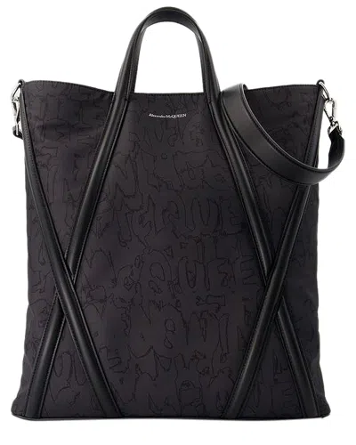 Pre-owned Alexander Mcqueen Black Nylon Harness Shopper Bag