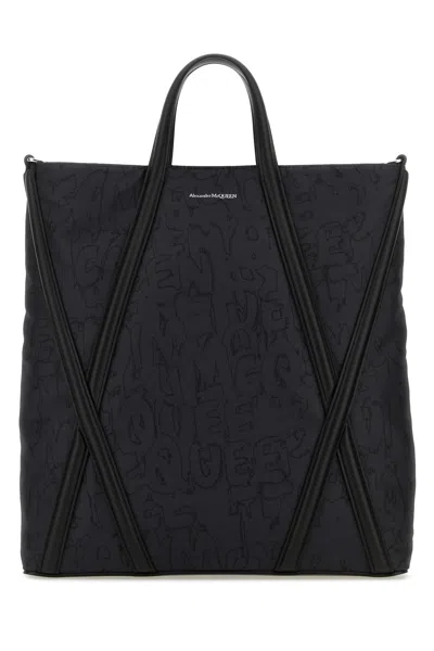 ALEXANDER MCQUEEN BLACK NYLON THE HARNESS SHOPPING BAG
