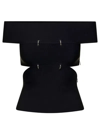Alexander Mcqueen Black Off-the-shoulders Top With Cut-out And Metal Rings In Viscose Blend Woman