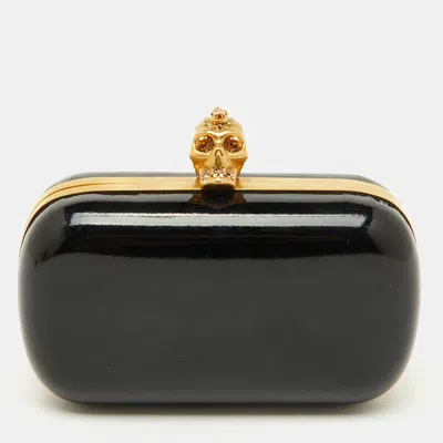 Pre-owned Alexander Mcqueen Black Patent Leather Skull Box Clutch
