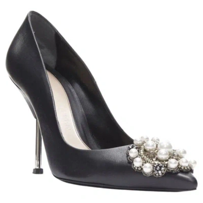 Pre-owned Alexander Mcqueen Black Pearl Metal Embellished Stiletto Pumps Eu39 Us9