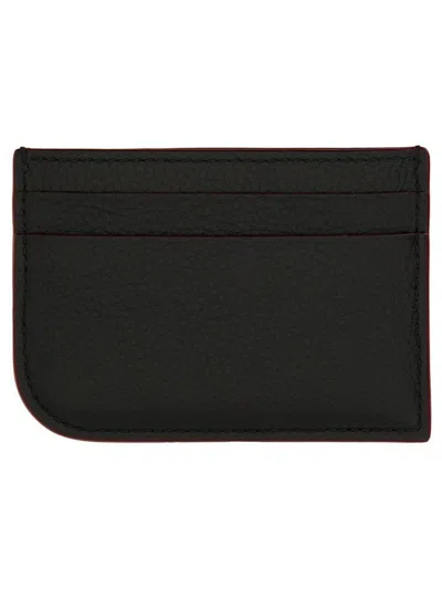 Alexander Mcqueen Black Pebbled Leather Card Holder With Logo In Nero E Argento