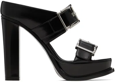 ALEXANDER MCQUEEN BLACK PLATFORM BUCKLE HEELED SANDALS