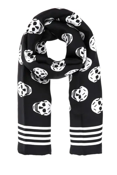 Alexander Mcqueen Black Printed Foulard Sacrf