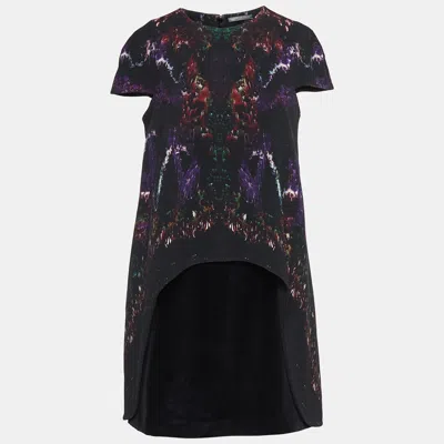 Pre-owned Alexander Mcqueen Black Printed Velvet And Wool Mini Dress M