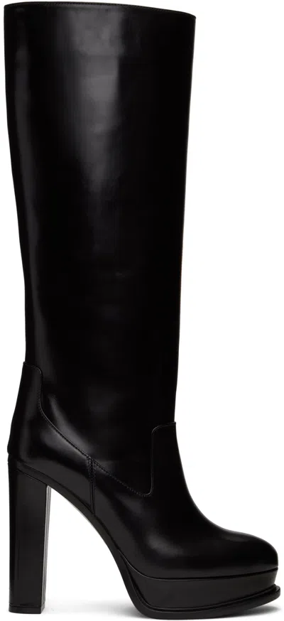 Alexander Mcqueen Black Pull-on Platform Boots In 1000 Black
