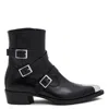 Alexander Mcqueen Punk Triple Strap Ankle Boots In Silver Tone/black