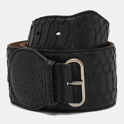 Pre-owned Alexander Mcqueen Black Python Buckle Wide Belt 75cm