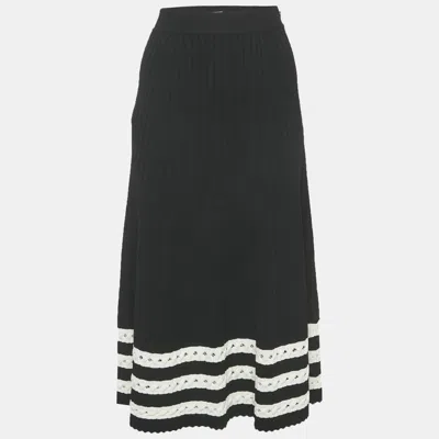 Pre-owned Alexander Mcqueen Black Rib Knit Cut-out Hem Midi Skirt S