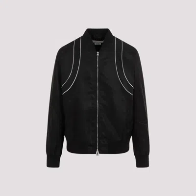 ALEXANDER MCQUEEN BLACK ROUND COLLAR BOMBER JACKET
