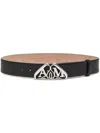 Alexander Mcqueen 4 Cm Leather Belt With Logo Buckle In Black