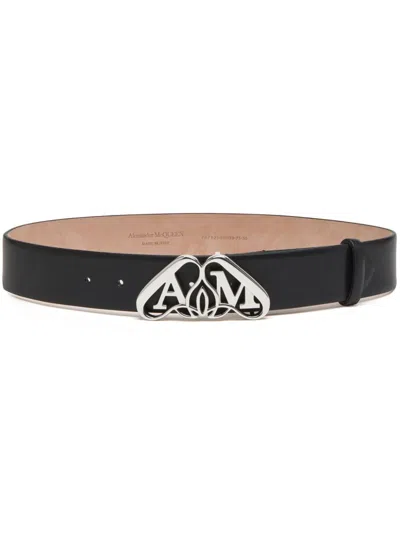 ALEXANDER MCQUEEN BLACK SEAL LOGO LEATHER BELT