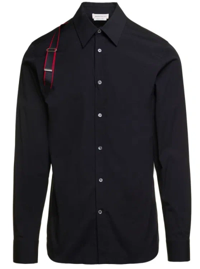 Alexander Mcqueen Black Shirt With Harness Detail In Stretch Cotton
