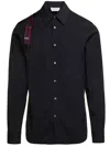ALEXANDER MCQUEEN BLACK SHIRT WITH HARNESS DETAIL IN STRETCH COTTON MAN