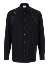 ALEXANDER MCQUEEN BLACK SHIRT WITH WHITE STITCHINGS IN COTTON