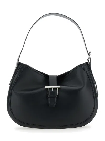 Alexander Mcqueen Black Shoulder Bag With Adjustable Shoulder Strap And T Buckle Closure On The Front In Leather Woman