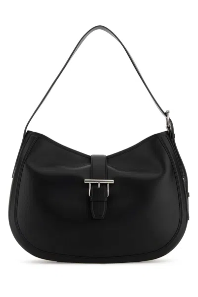ALEXANDER MCQUEEN BLACK SHOULDER BAG WITH ADJUSTABLE SHOULDER STRAP AND T BUCKLE CLOSURE ON THE FRONT IN LEATHER WOMAN