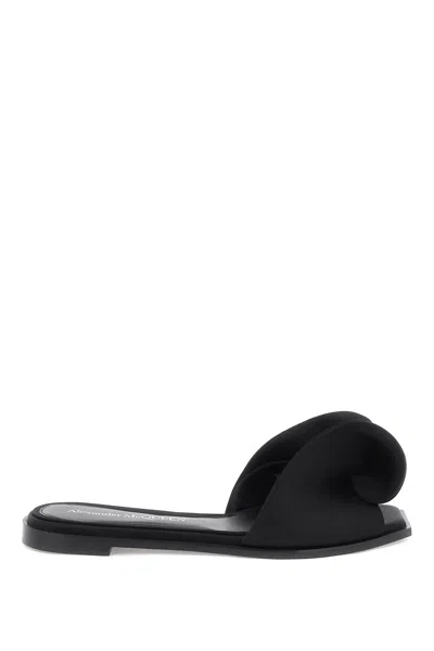 Alexander Mcqueen Black Silk Adorned Slide Sandals For Women