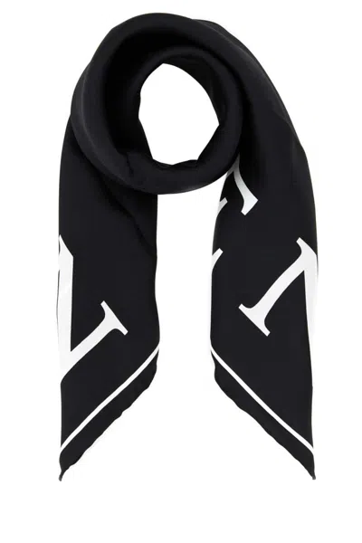 ALEXANDER MCQUEEN BLACK SILK FOULARD SCARF