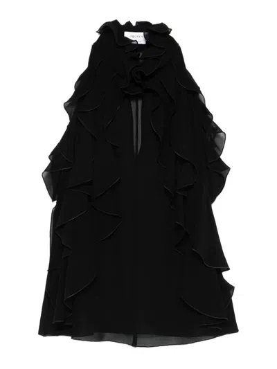 Alexander Mcqueen Cut-out Top In Silk Georgette With Ruffles Tops Black