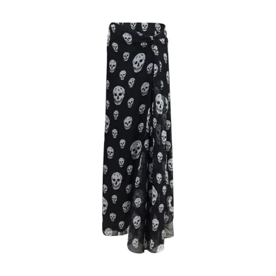 Alexander Mcqueen Draped Long Skull Skirt In Black