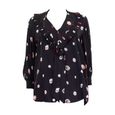 Pre-owned Alexander Mcqueen Black Silk Printe Blouse Shirt 40 S