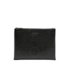 Alexander Mcqueen Black Hammered Leather Clutch Bag With Logo In Silver Tone/black