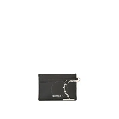 Alexander Mcqueen Black / Silver Ladies T-bar Card Holder In Silver Tone/black