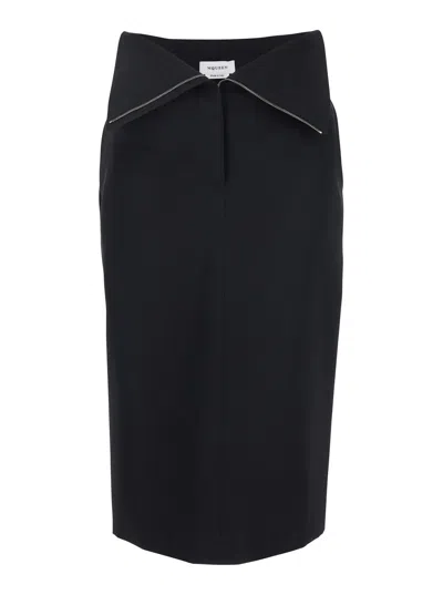 ALEXANDER MCQUEEN BLACK SKIRT WITH FOLDOVER WAIST