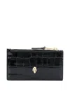 Alexander Mcqueen Alexander Mc Queen Skull Zip Crocodile Effect Leather Credit Card Case In Black