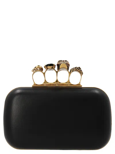 ALEXANDER MCQUEEN BLACK SKULL FOUR RING CLUTCH