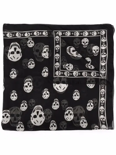 ALEXANDER MCQUEEN BLACK SKULL SILK SCARF