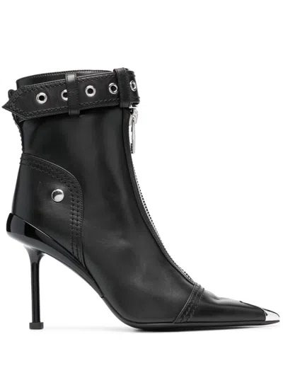 ALEXANDER MCQUEEN BLACK SLASH BIKER ANKLE BOOTS