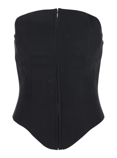 Alexander Mcqueen Black Sleeveless Corset Top With Front Zip In Wool Woman
