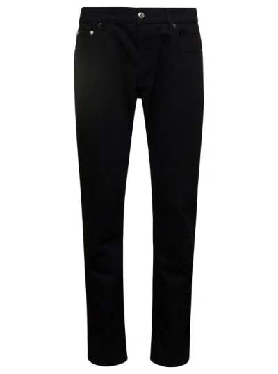 Alexander Mcqueen Black Slim Five-pocket Jeans With Metallic Logo Patch In Cotton Denim