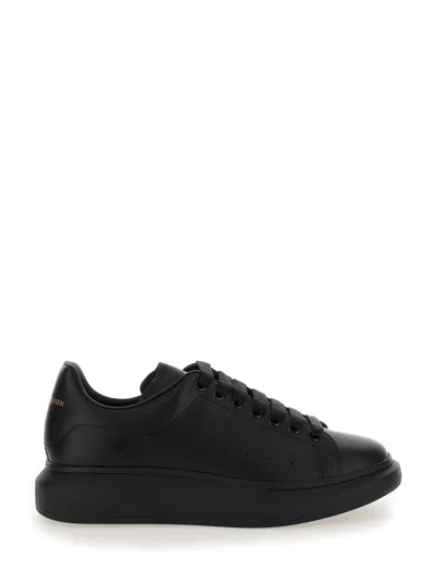 Alexander Mcqueen Black Sneakers With Logo Lettering On The Rear And Oversize Rubber Sole In Leather