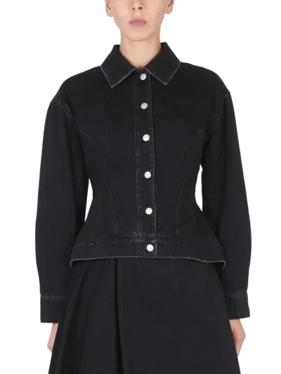 ALEXANDER MCQUEEN BLACK SOLID SHIRT COLLAR JACKET